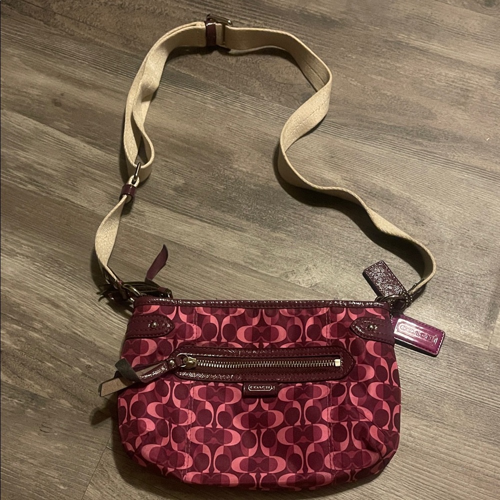 Coach Crossbody Bag - Burgundy pink and Cream